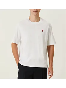 Unisex Bisiklet Yaka Baskılı Oversize T-shirt - Beyaz