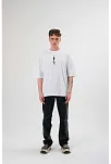 Unisex Bisiklet Yaka Baskılı Oversize T-shirt - Beyaz