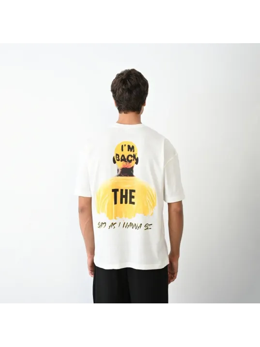 Unisex Bisiklet Yaka Baskılı Oversize T-Shirt - Beyaz Unisex Bisiklet Yaka Baskılı Oversize T-Shirt - Beyaz