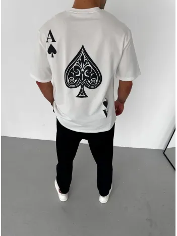 Unisex Bisiklet Yaka Baskılı Oversize T-shirt - Beyaz Unisex Bisiklet Yaka Baskılı Oversize T-shirt - Beyaz