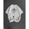 Unisex Bisiklet Yaka Baskılı Oversize T-Shirt - Beyaz Unisex Bisiklet Yaka Baskılı Oversize T-Shirt - Beyaz