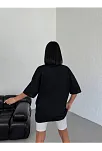 Unisex Bisiklet Yaka Baskılı Oversize T-shirt - Siyah