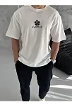 Unisex Bisiklet Yaka Baskılı Oversize T-shirt - Beyaz