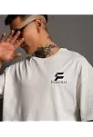 Unisex Bisiklet Yaka Baskılı Oversize T-shirt - Beyaz