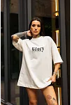 Unisex Bisiklet Yaka Baskılı Oversize T-shirt - Beyaz