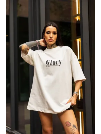 Unisex Bisiklet Yaka Baskılı Oversize T-Shirt - Beyaz Unisex Bisiklet Yaka Baskılı Oversize T-Shirt - Beyaz