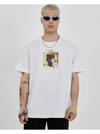 Unisex Bisiklet Yaka Baskılı Oversize T-shirt - Beyaz Unisex Bisiklet Yaka Baskılı Oversize T-shirt - Beyaz