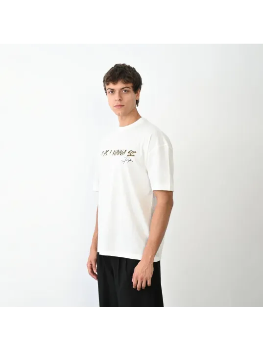 Unisex Bisiklet Yaka Baskılı Oversize T-Shirt - Beyaz Unisex Bisiklet Yaka Baskılı Oversize T-Shirt - Beyaz