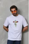 Unisex Bisiklet Yaka Baskılı Oversize T-shirt - Beyaz Unisex Bisiklet Yaka Baskılı Oversize T-shirt - Beyaz