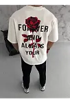 Unisex Bisiklet Yaka Baskılı Oversize T-shirt - Beyaz