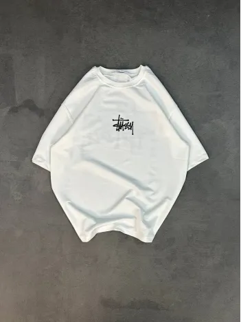 Unisex Bisiklet Yaka Baskılı Oversize T-Shirt - Beyaz Unisex Bisiklet Yaka Baskılı Oversize T-Shirt - Beyaz