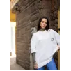 Unisex Bisiklet Yaka Baskılı Oversize T-Shirt - Beyaz