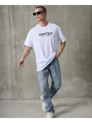 Unisex Bisiklet Yaka Baskılı Oversize T-shirt - Beyaz Unisex Bisiklet Yaka Baskılı Oversize T-shirt - Beyaz