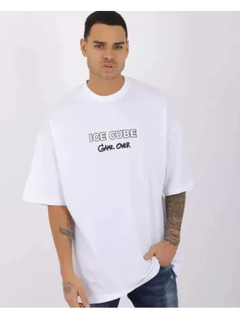 Unisex Bisiklet Yaka Baskılı Oversize T-shirt - Beyaz Unisex Bisiklet Yaka Baskılı Oversize T-shirt - Beyaz