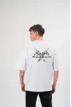 Unisex Bisiklet Yaka Baskılı Oversize T-shirt - Beyaz Unisex Bisiklet Yaka Baskılı Oversize T-shirt - Beyaz