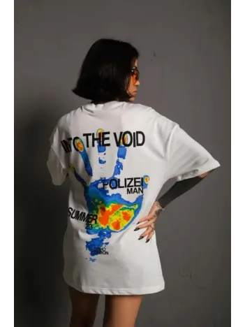 Unisex Bisiklet Yaka Baskılı Oversize T-Shirt - Beyaz Unisex Bisiklet Yaka Baskılı Oversize T-Shirt - Beyaz