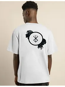 Unisex Bisiklet Yaka Baskılı Oversize T-shirt - Beyaz