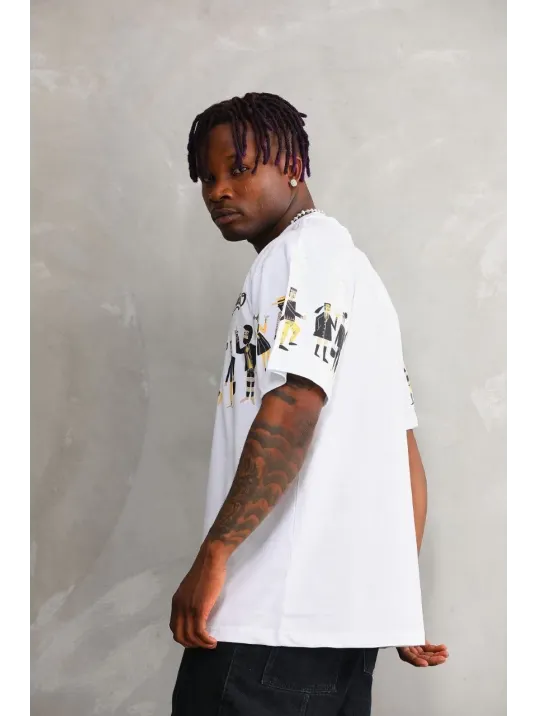 Unisex Bisiklet Yaka Baskılı Oversize T-Shirt - Beyaz Unisex Bisiklet Yaka Baskılı Oversize T-Shirt - Beyaz