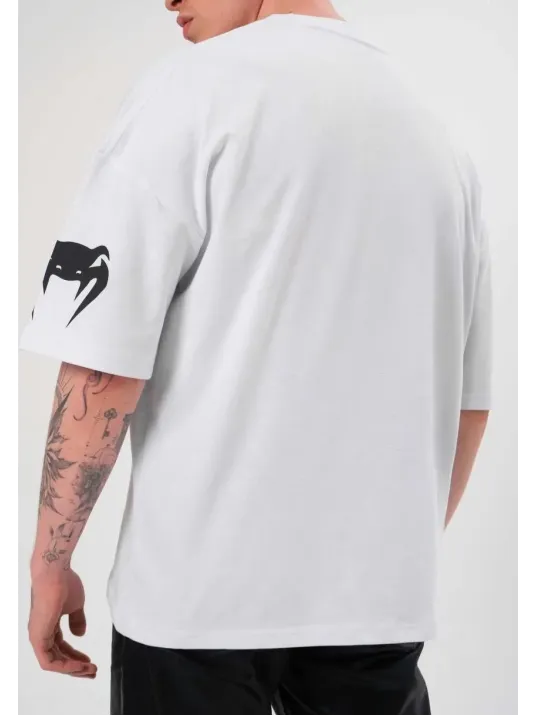 Unisex Bisiklet Yaka Baskılı Oversize T-Shirt - Beyaz Unisex Bisiklet Yaka Baskılı Oversize T-Shirt - Beyaz