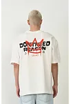 Unisex Bisiklet Yaka Baskılı Oversize T-shirt - Beyaz