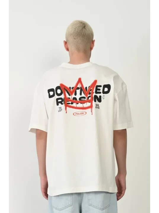 Unisex Bisiklet Yaka Baskılı Oversize T-Shirt - Beyaz Unisex Bisiklet Yaka Baskılı Oversize T-Shirt - Beyaz