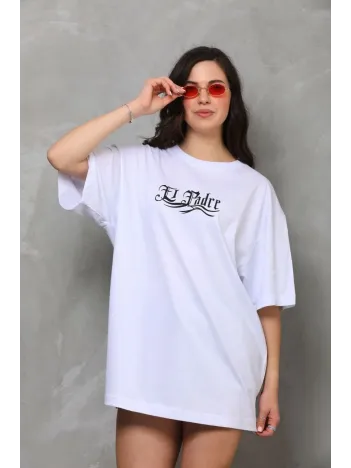 Unisex Bisiklet Yaka Baskılı Oversize T-Shirt - Beyaz Unisex Bisiklet Yaka Baskılı Oversize T-Shirt - Beyaz