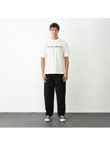 Unisex Bisiklet Yaka Baskılı Oversize T-Shirt - Beyaz Unisex Bisiklet Yaka Baskılı Oversize T-Shirt - Beyaz