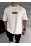Unisex Bisiklet Yaka Baskılı Oversize T-shirt - Beyaz Unisex Bisiklet Yaka Baskılı Oversize T-shirt - Beyaz