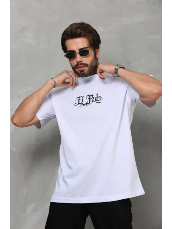 Unisex Bisiklet Yaka Baskılı Oversize T-Shirt - Beyaz Unisex Bisiklet Yaka Baskılı Oversize T-Shirt - Beyaz