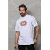 Unisex Bisiklet Yaka Baskılı Oversize T-Shirt - Beyaz Unisex Bisiklet Yaka Baskılı Oversize T-Shirt - Beyaz