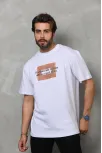 Unisex Bisiklet Yaka Baskılı Oversize T-shirt - Beyaz