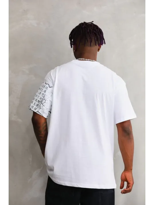 Unisex Bisiklet Yaka Baskılı Oversize T-Shirt - Beyaz Unisex Bisiklet Yaka Baskılı Oversize T-Shirt - Beyaz