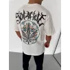Unisex Bisiklet Yaka Baskılı Oversize T-Shirt - Beyaz Unisex Bisiklet Yaka Baskılı Oversize T-Shirt - Beyaz