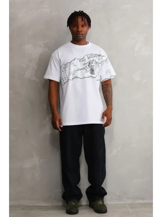 Unisex Bisiklet Yaka Baskılı Oversize T-Shirt - Beyaz Unisex Bisiklet Yaka Baskılı Oversize T-Shirt - Beyaz