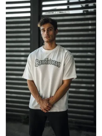 Unisex Bisiklet Yaka Baskılı Oversize T-Shirt - Beyaz Unisex Bisiklet Yaka Baskılı Oversize T-Shirt - Beyaz