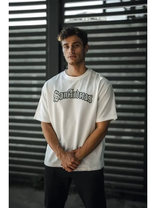 Unisex Bisiklet Yaka Baskılı Oversize T-Shirt - Beyaz Unisex Bisiklet Yaka Baskılı Oversize T-Shirt - Beyaz