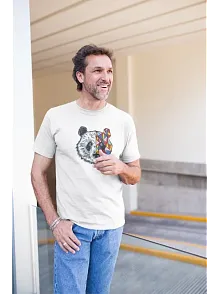 Erkek Bisiklet Yaka Baskılı Oversize T-shirt - Beyaz