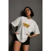 Unisex Bisiklet Yaka Baskılı Oversize T-Shirt - Beyaz