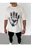 Unisex Bisiklet Yaka Baskılı Oversize T-shirt - Beyaz