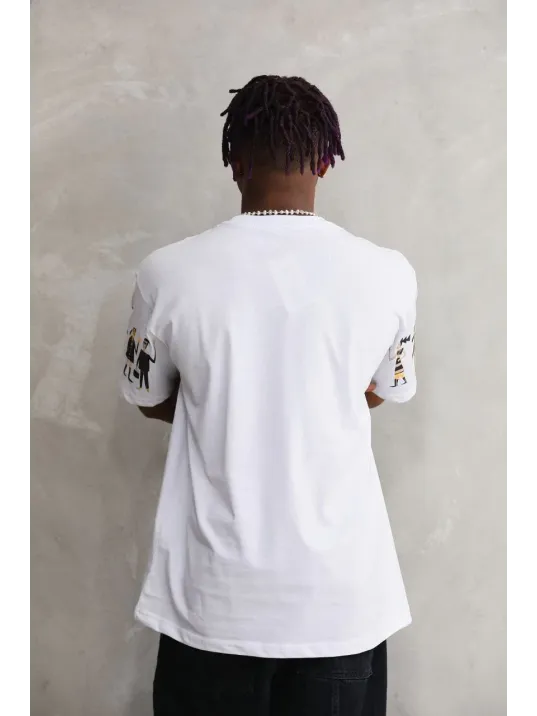 Unisex Bisiklet Yaka Baskılı Oversize T-Shirt - Beyaz Unisex Bisiklet Yaka Baskılı Oversize T-Shirt - Beyaz