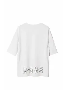 Unisex Bisiklet Yaka Baskılı Oversize T-shirt - Beyaz
