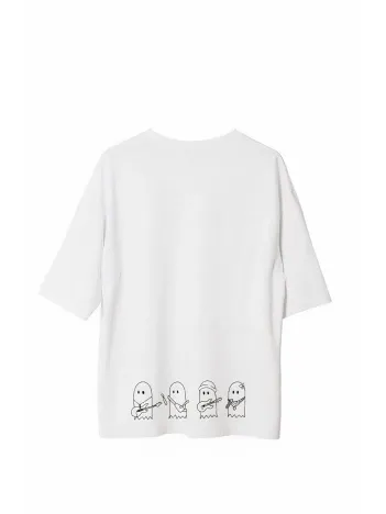 Unisex Bisiklet Yaka Baskılı Oversize T-Shirt - Beyaz Unisex Bisiklet Yaka Baskılı Oversize T-Shirt - Beyaz