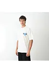 Unisex Bisiklet Yaka Baskılı Oversize T-shirt - Beyaz