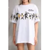 Unisex Bisiklet Yaka Baskılı Oversize T-Shirt - Beyaz