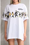Unisex Bisiklet Yaka Baskılı Oversize T-shirt - Beyaz