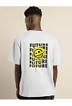 Unisex Bisiklet Yaka Baskılı Oversize T-shirt - Beyaz