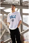 Unisex Bisiklet Yaka Baskılı Oversize T-shirt - Beyaz