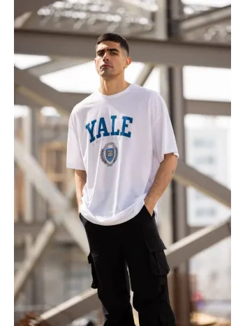 Unisex Bisiklet Yaka Baskılı Oversize T-Shirt - Beyaz Unisex Bisiklet Yaka Baskılı Oversize T-Shirt - Beyaz