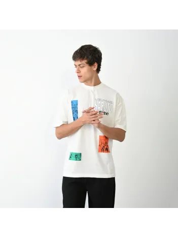 Unisex Bisiklet Yaka Baskılı Oversize T-Shirt - Beyaz Unisex Bisiklet Yaka Baskılı Oversize T-Shirt - Beyaz