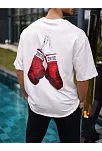 Unisex Bisiklet Yaka Baskılı Oversize T-shirt - Beyaz